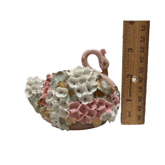 Lefton China Hand-painted Swan Figurine Floral Pink White - Picture 11 of 11